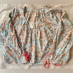 Anthropologie Floral Blouse in Blue, Orange, and Pink